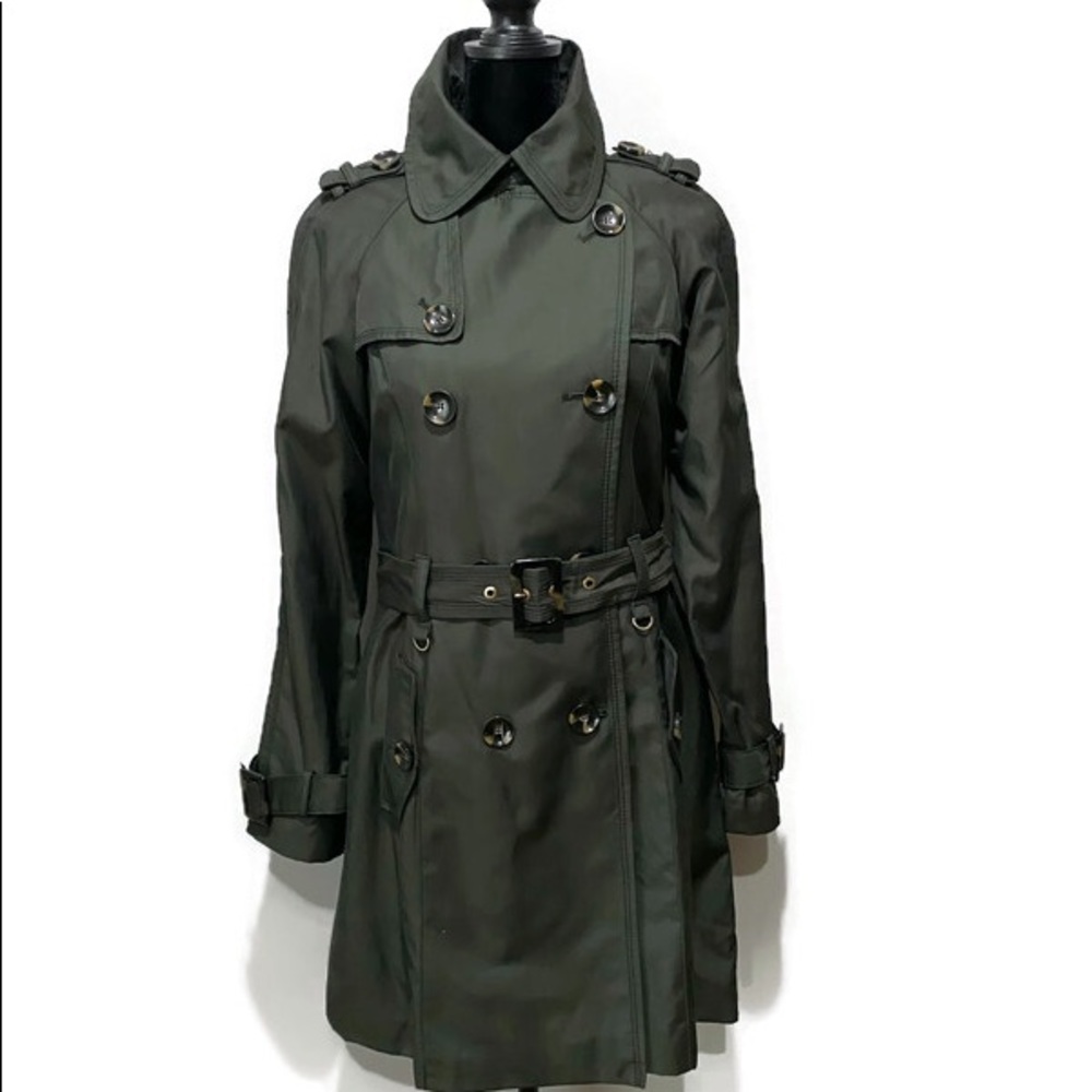 Jones New York Womens Trench Coat, Size S, Dark Green, button-down